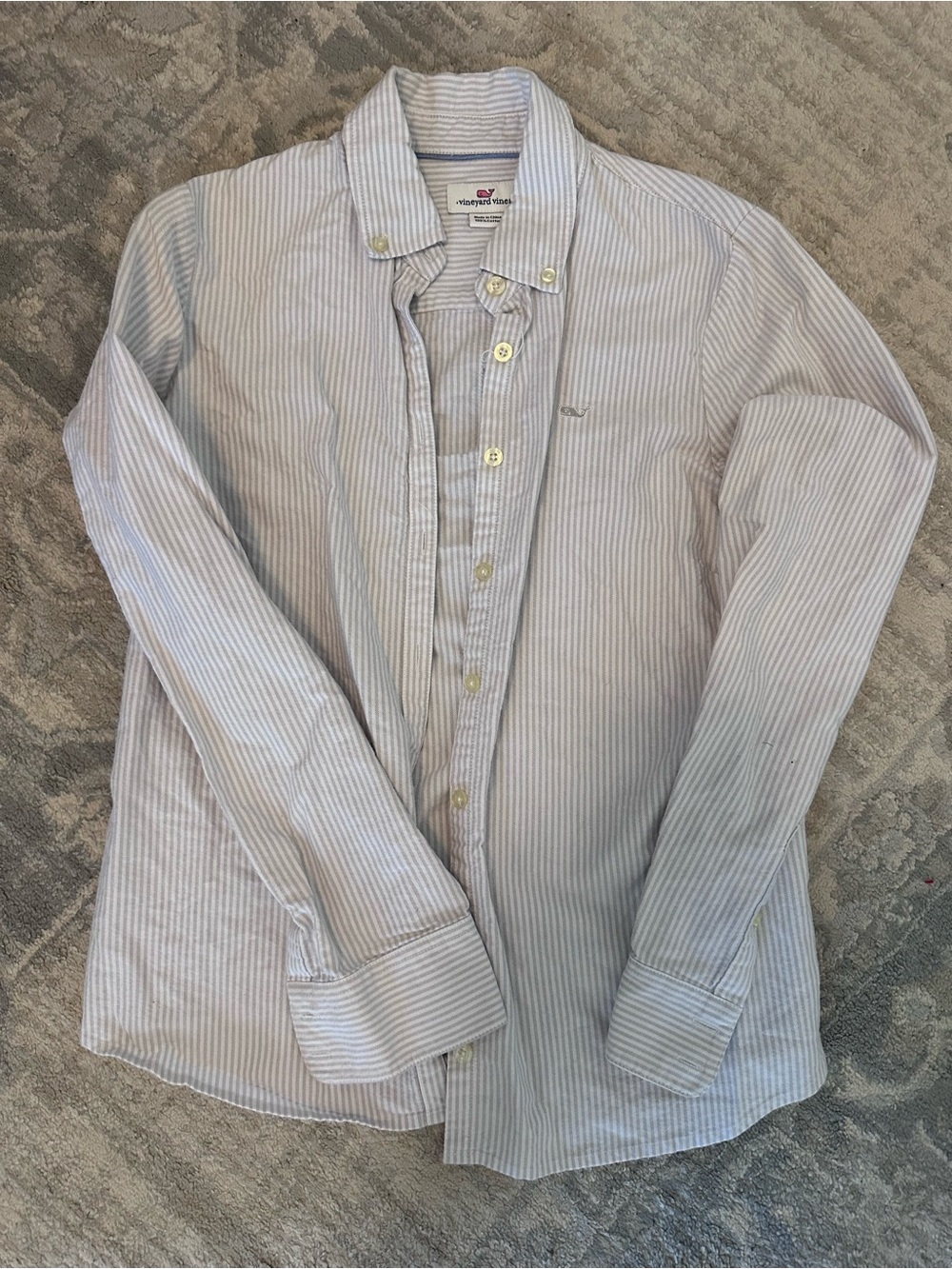 Classic Women’s Light Gray & White Striped Button-Down Shirt